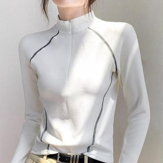 【秒杀】女士半拉链撞色线打底衫C25C41 商品图0