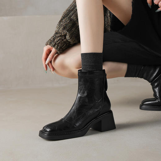 【羊羔毛】【极寒靴】阿么手工女鞋2026新款爆款方头短靴秋冬高级6CM 商品图2