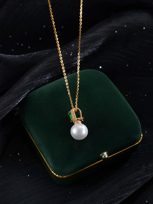 子佩集【珍情不渝】银S925珍珠惜王妃吊坠【P2864】10mm珠双色绿方块（不含链）2601 商品图8