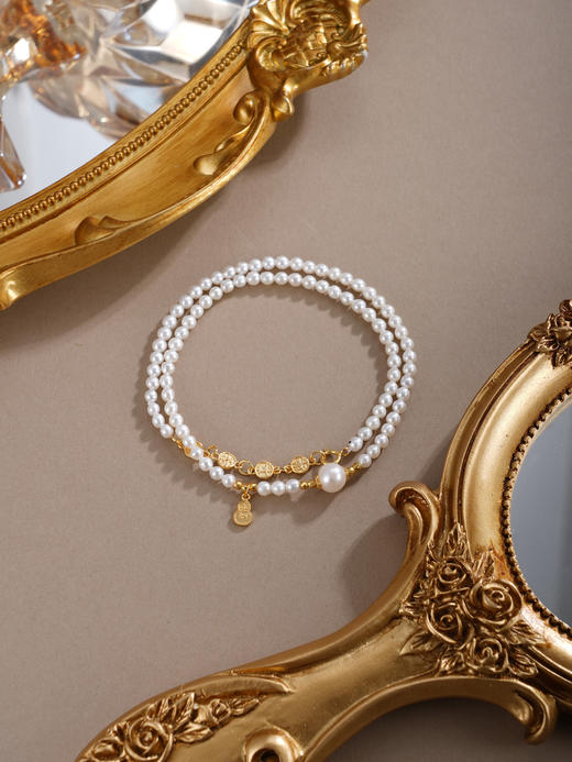 子佩集【天赐福缘】银S925珍珠惜王妃手链【QNS0012】3mm珠镀金葫芦金币2601 商品图3