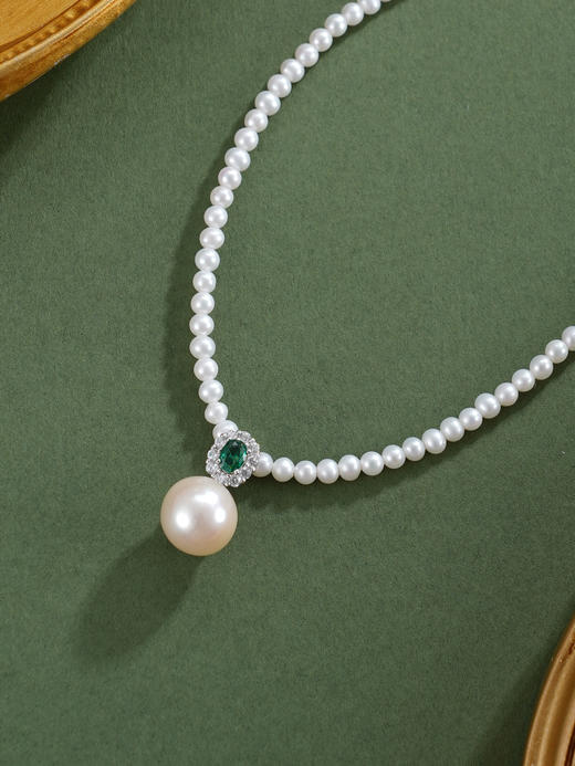 子佩集【月华永恒】银S925珍珠惜王妃项链【ZZXL008】2.8mm小珠9mm大珠绿点2601 商品图6