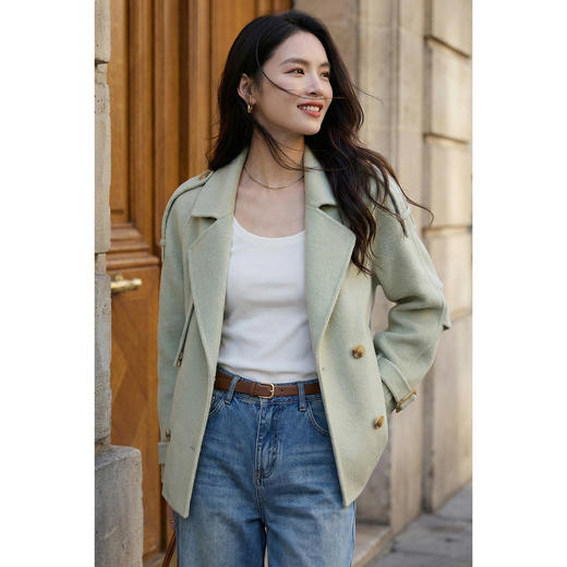 小个子短款羊毛呢外套 米思阳2026春季高端羊毛双面呢厚实保暖 通勤设计感大衣女1381 商品图2