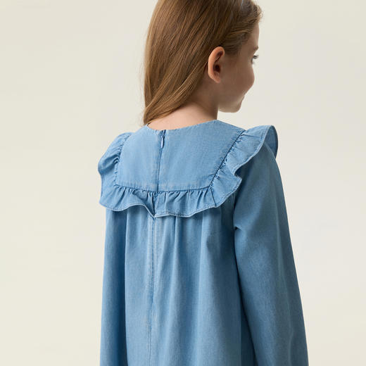 马克珍妮文艺荷叶边女童牛仔连衣裙2026年春装新款560111 商品图3