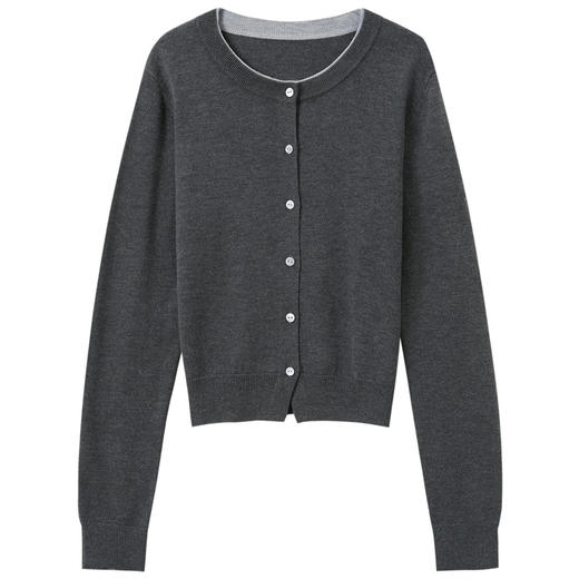 三彩2026春季新款圆领针织衫短款毛衫长袖开衫通勤简约M 商品图4