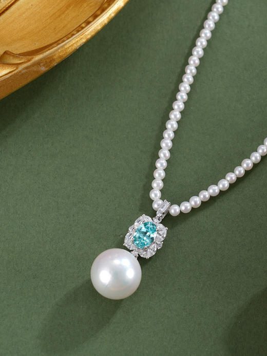 子佩集【温润之境】银S925珍珠惜王妃项链【ZZXL036】2.8mm小珠12mm大珠蓝椭圆方块2601 商品图3