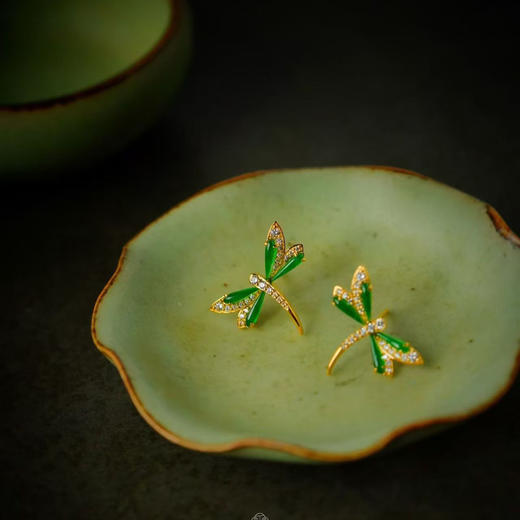 龢盒原创 银镶翡翠蜻蜓耳钉 商品图0