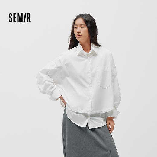 商场同款|森马长袖衬衫女春季磨毛纯棉oversize抽绳2026新款衬衣 商品图1