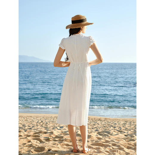 OLrain欧芮儿2026新款女夏季法式优雅白色重工提花肌理无袖连衣裙 商品图3