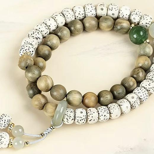 天然星月菩提绿檀木和田玉双圈手串 商品图1
