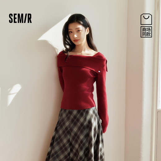 商场同款|森马毛衣女春季短款一字领翻领2026新款优雅温柔套头衫 商品图0