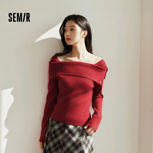 商场同款|森马毛衣女春季短款一字领翻领2026新款优雅温柔套头衫 商品图1