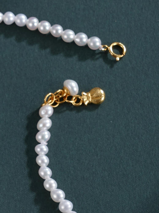 子佩集【庄生晓梦】银S925珍珠惜王妃手链【QNS0017】3mm珠镀金绿松石白水晶2601 商品图7