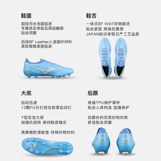 小李子Mizuno美津浓莫雷拉Morelia Neo 4 高端FG长钉成人袋鼠皮训练足球鞋男 商品图1