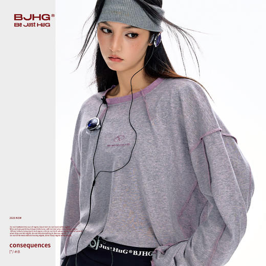 BJHG不计后果长袖t恤男款春季圆领卫衣美式宽松叠穿内搭打底衫女 商品图1