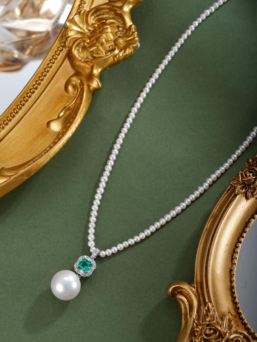 子佩集【澄心静守】银S925珍珠惜王妃项链【ZZXL039】2.8mm小珠12mm大珠绿方块2601 商品图2