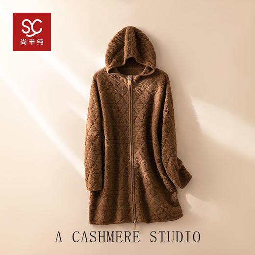 100%Baby小山羊绒~毛巾绣连帽双拉链中长款外套BABY260486 商品图0