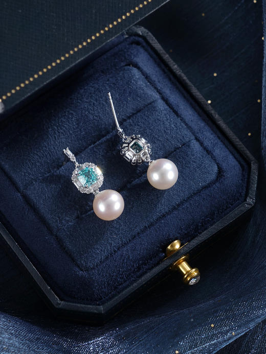 子佩集【优雅蓝调】银S925珍珠惜王妃耳钉【EM3061-XF】8.5mm珠蓝方块2601 商品图5