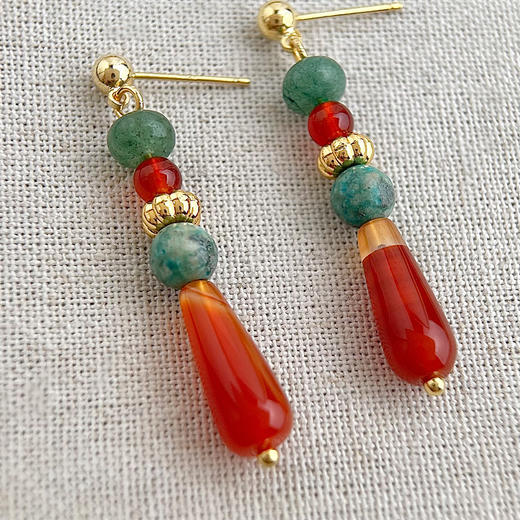 【新年耳环】复古新中式天然石串珠耳环 手工设计款国风油画感气质耳饰 商品图8