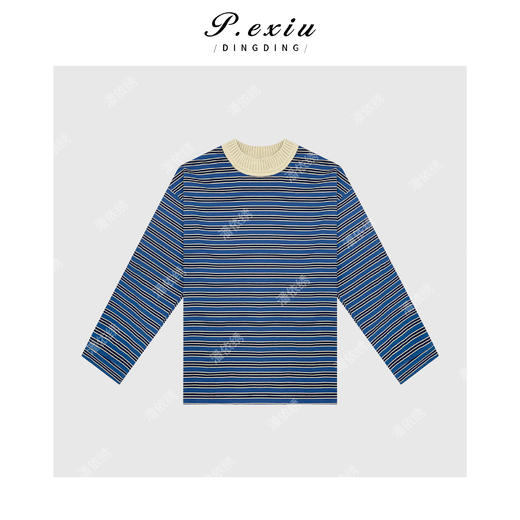 04-2潘依绣丁丁宠粉【立冬暖阳】撞色条纹圆领减龄长袖套头卫衣WH00260 商品图1