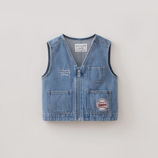 马克珍妮复古棒球男童V领牛仔马甲2026年春装新款560022 商品图2