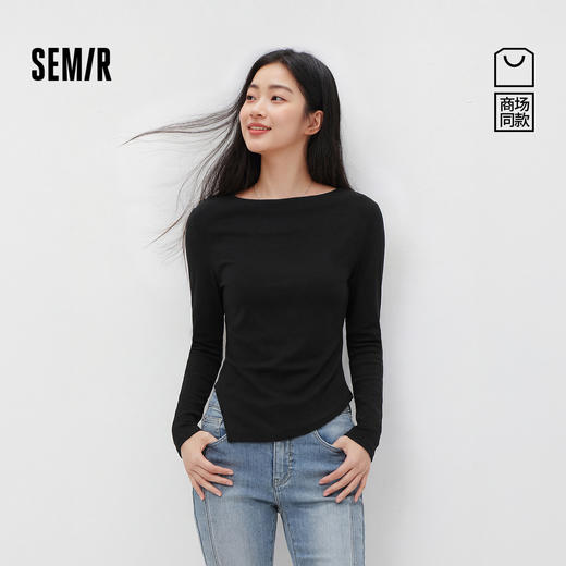 商场同款|森马长袖T恤女春季短款荡领修身不对称2026新款辣妹衣服 商品图0