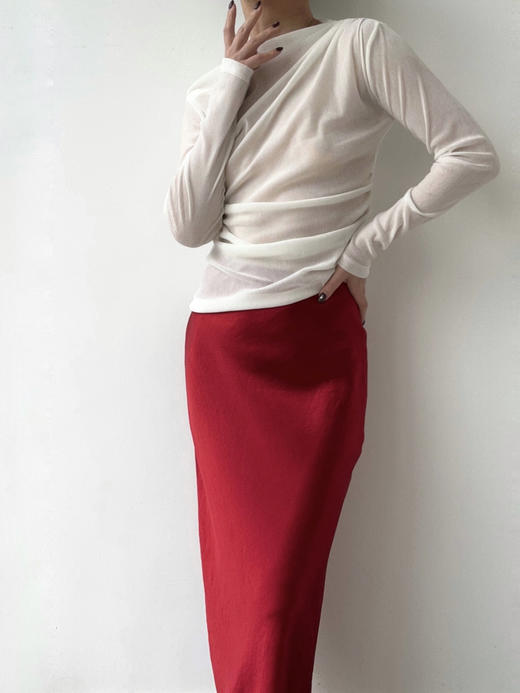 TU｜C05AW24-SK05-RD29 红色醋酸斜纹超长款鱼尾裙【长版 】 商品图7