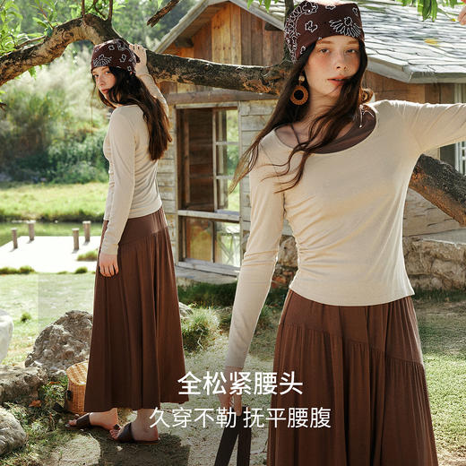 OLrain欧芮儿2026新款女春季撞色假两件长袖T恤不规则半裙两件套 商品图2