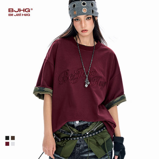 BJHG不计后果 美式短袖男夏季凉感速干T恤女潮牌纯色刺绣百搭上衣 商品图0
