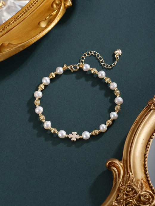 子佩集【幸运时光】珍珠惜王妃手链【ZZSL005】5.5-6mm珠镀金四叶草2601 商品图5