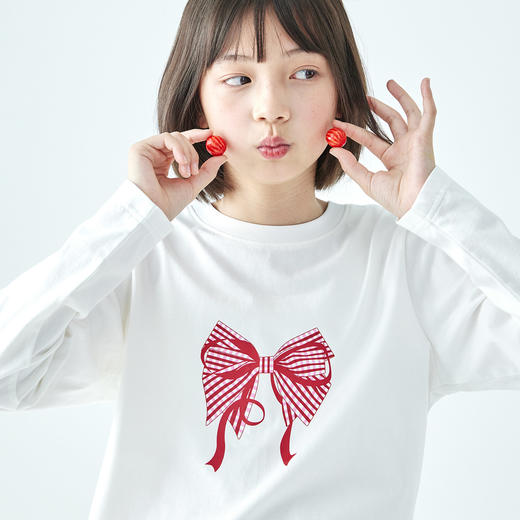 棵初26年春季新款亲子中大女童蝴蝶结印花长袖T恤小清新纯棉上衣 商品图3