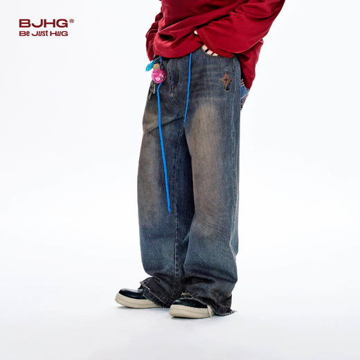 BJHG不计后果原色复古牛仔裤子男款春季水洗宽松直筒休闲裤长裤女 商品图3