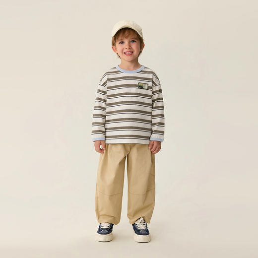 马克珍妮复古条纹男童纯棉长袖T恤2026年春装新款560020 商品图1