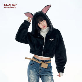 BJHG不计后果短款开衫连帽卫衣女秋冬季2025新款潮牌美式休闲上衣外套