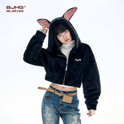 BJHG不计后果短款开衫连帽卫衣女秋冬季2025新款潮牌美式休闲上衣外套 商品图0