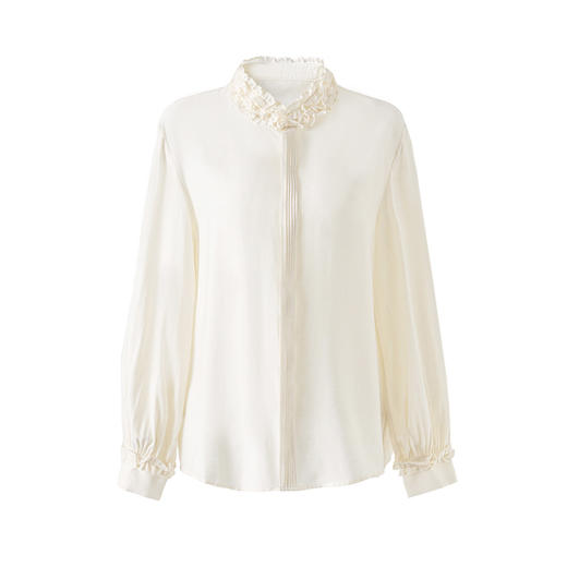 「高货wl」全新升级【铂金会员293/天猫389/差价96】(01430)洛诗琳2026春季新款精纺天丝羊毛轻熟法式小众木耳边衬衫 商品图4