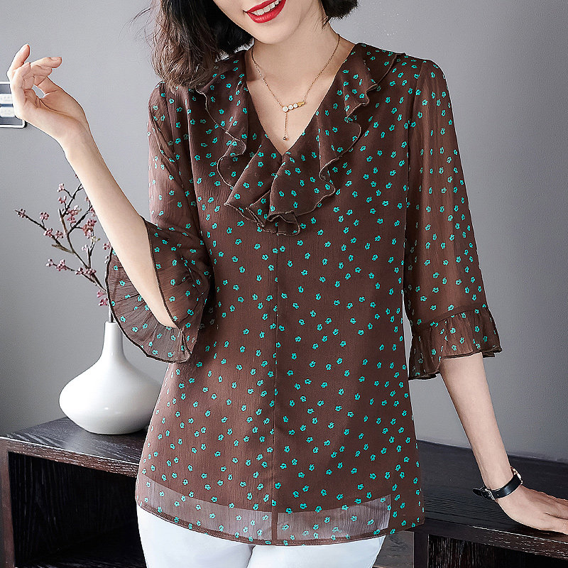 七分袖雪纺衫女春秋季2025女士衬衫中年妈妈波点中袖上衣时尚洋气