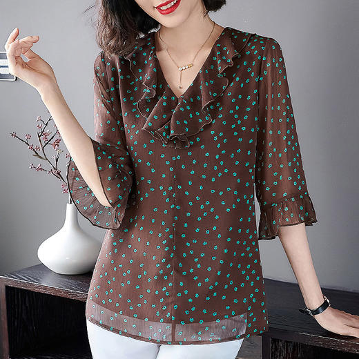 七分袖雪纺衫女春秋季2025女士衬衫中年妈妈波点中袖上衣时尚洋气 商品图0