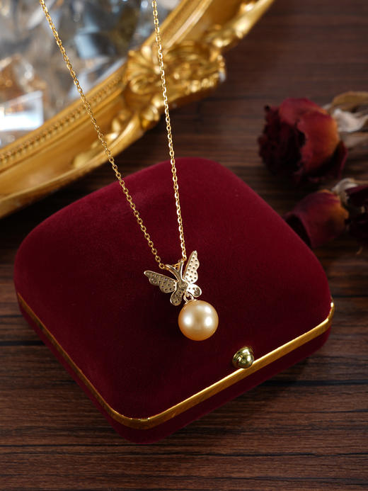 子佩集【蝶舞翩跹】银S925珍珠惜王妃套链【L0163】9.5mm珠镀金蝴蝶2601 商品图3