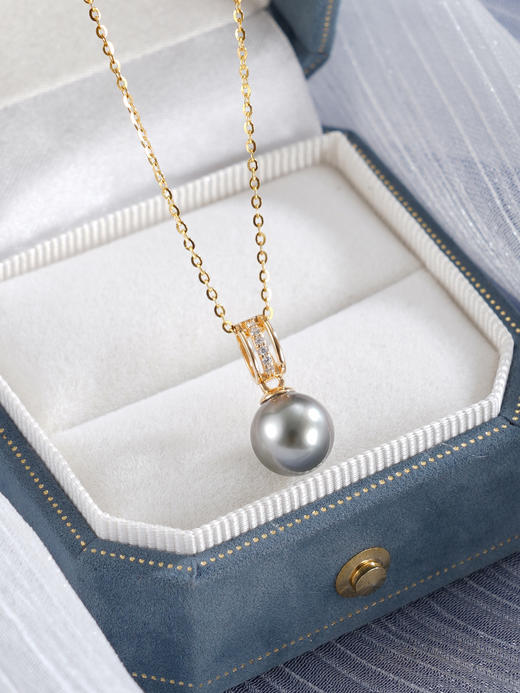 子佩集【流光溯影】银S925珍珠惜王妃套链【P3069】9mm珠镀金黑珠半环弧形2601 商品图5