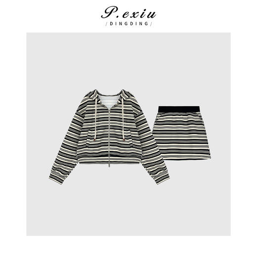 04-6潘依绣丁丁宠粉福利【奶油千层】松弛感连帽卫衣半身短裙套装21070T 商品图1