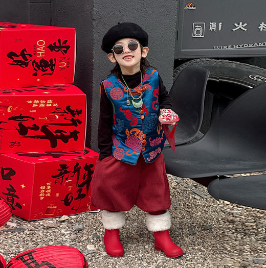 【时尚百搭实用❗️家庭仪式感】一起玩亲子装喜庆母子母女夹棉加绒新中式马甲雪尼尔缎面提花马甲。jc 商品图2