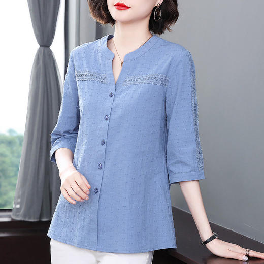 棉麻休闲衬衫女夏季新款女装中年妈妈春秋中袖七分袖上衣纯棉衬衣 商品图1