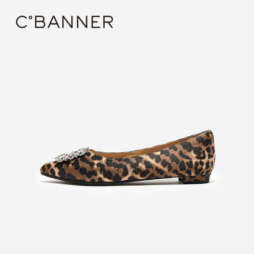 【上新】千百度复古水钻方扣低跟豹纹浅口单鞋女2026春季新款晚晚风平底鞋A26108171 商品图2