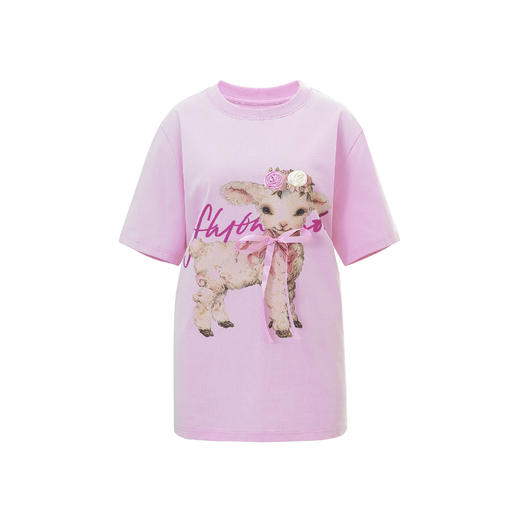 FTT FlyTheTruth  小羊印花短袖T恤女夏季宽松慵懒设计感纯棉上衣 商品图4