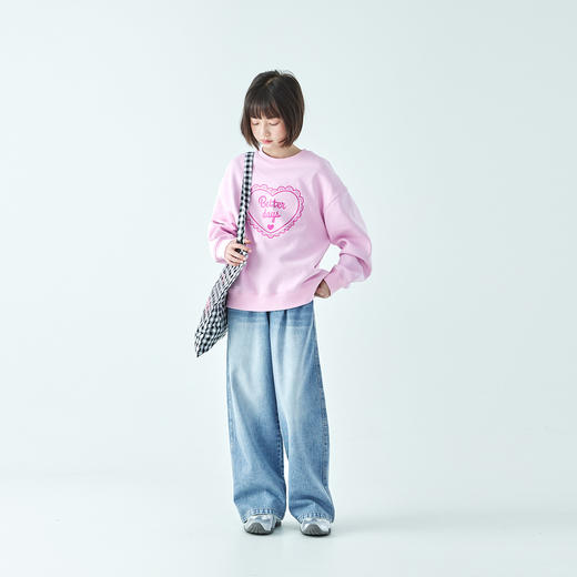棵初26年春季新款亲子中大女童爱心印花圆领卫衣亲肤面料宽松上衣 商品图3