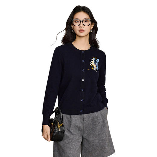 「高货rp」全新升级【铂金会员284/天猫379/差价95】(14749)洛诗琳新款飞马提花羊毛开衫2026新款气质圆领针织外套女 商品图4