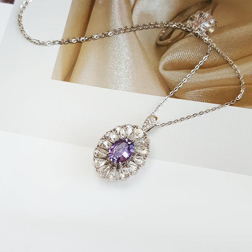 【天然正品】AU750收藏级白金豪镶钻镶天然1.03克拉无烧薰衣草紫蓝宝石戒指吊坠两用款22.3*13.6*7.6MM（皆取最大值）14号（戒圈可改）231225TJ40 商品图2