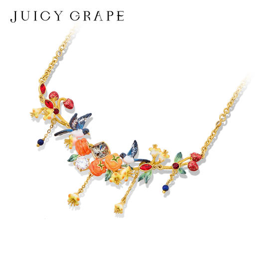 Juicy Grape首饰套装轻奢小众珐琅项链手链耳环戒指新年生日礼物 雀柿呈祥-喜事连连项链 商品图4
