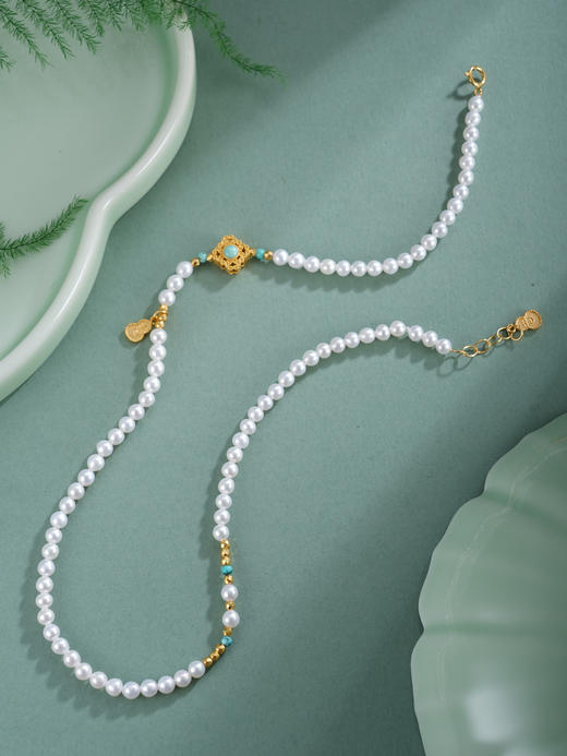 子佩集【芳华无界】银S925珍珠惜王妃手链【QNS0001】3mm珠镀金绿松石葫芦四芒星2601 商品图5