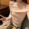 西遇长袖针织衫女秋冬新款设计感假两件一字肩毛衣打底衫SS051770 商品缩略图1